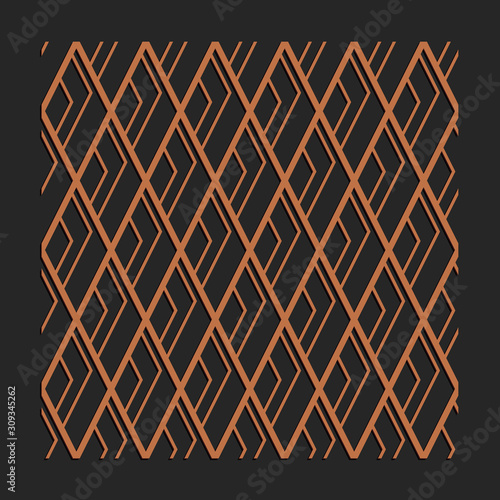 Laser cutting interior panel. Woodcut vector trellis design. Plywood lasercut square tiles. Square seamless patterns for printing, engraving, paper cut. Stencil lattice ornament.