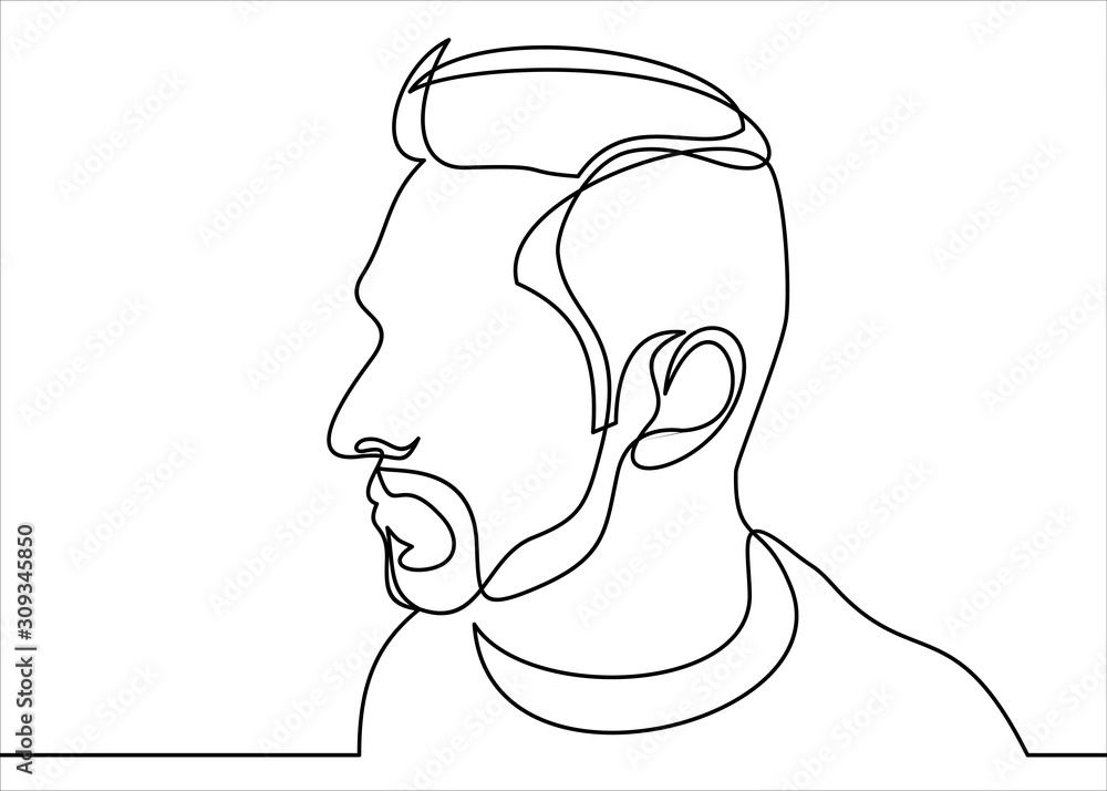 Continuous one line drawing of man portrait. Hairstyle. Fashionable men's style. Continuous one line drawing of man portrait. Hairstyle. Fashionable men's style.