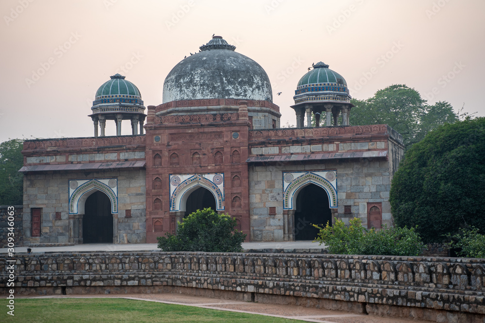 Isa Khan Garden Tomb in New Delhi India at Humayans Tomb Complex at sunset