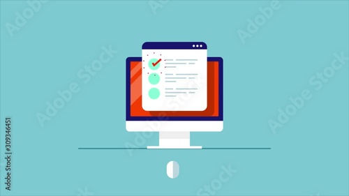 Online survey form on desktop screen, customer feedback, testimonial concept. 2d animation, video clip.