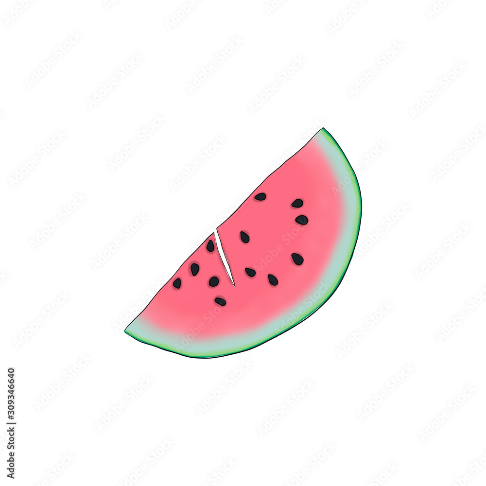 Watermelon Isolated On Background Hand Drawn Illustration Watermelon Isolated On Background Hand Drawn Illustration