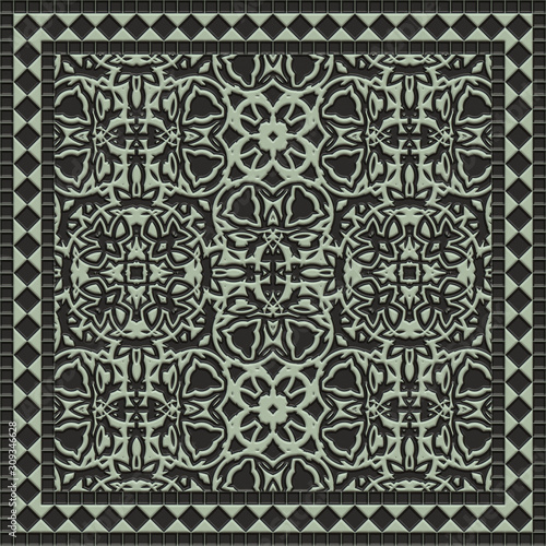 Tile glaze mosaic seamless- 3d illustration decor wall. Ceramic art- invitation template