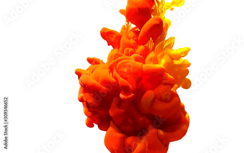 Orange yellow abstract background. Powerful explosion of paints on a white background.