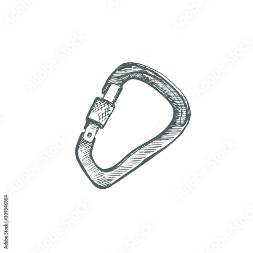 Hand drawn climbing carabiner. Climb equipment.