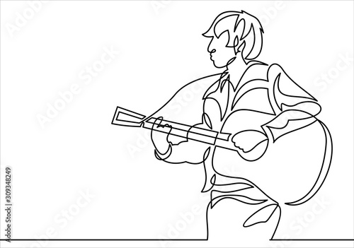 continuous line drawing of a man playing guitar musician illustration.