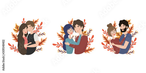 Couples of woman and man drawing vector design