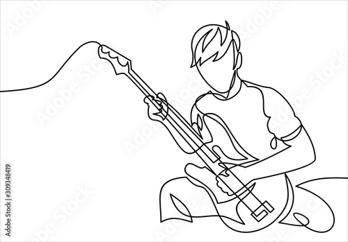 continuous line drawing of a man playing guitar musician illustration.