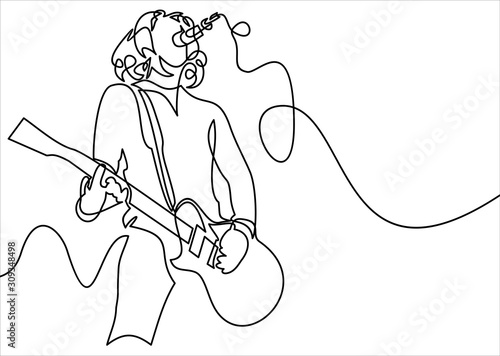 continuous line drawing of a man playing guitar musician illustration.