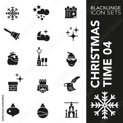 High quality black and white icons of christmas time. Blacklinge are the best pictogram pack unique design for all dimensions and devices. Vector graphic  logo  symbol and website content.
