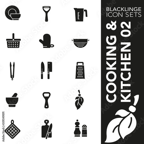 High quality black and white icons of cooking and kitchen. Blacklinge are the best pictogram pack unique design for all dimensions and devices. Vector graphic, logo, symbol and website content.
