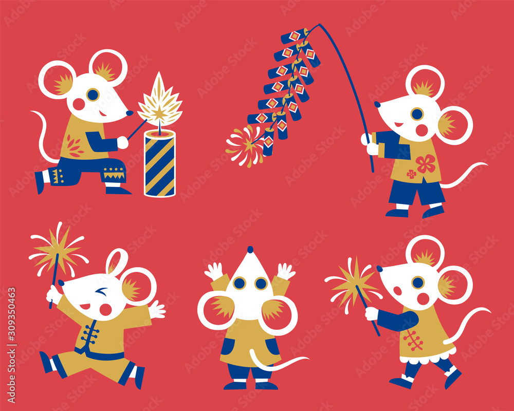 Naklejka premium Flat style new year mice character