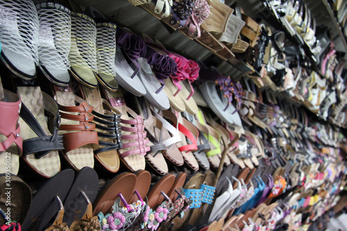 women slippers and shoes in street market of thailand