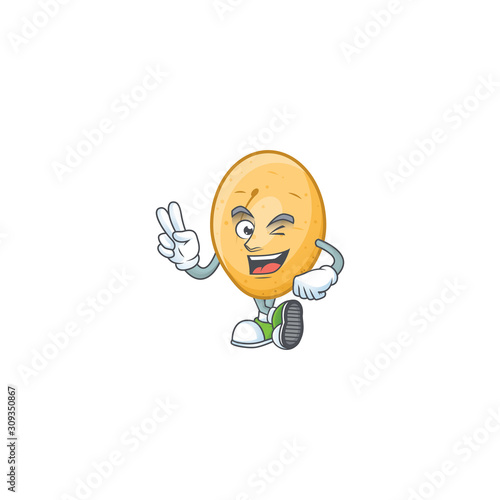 Potato cartoon mascot style with two fingers