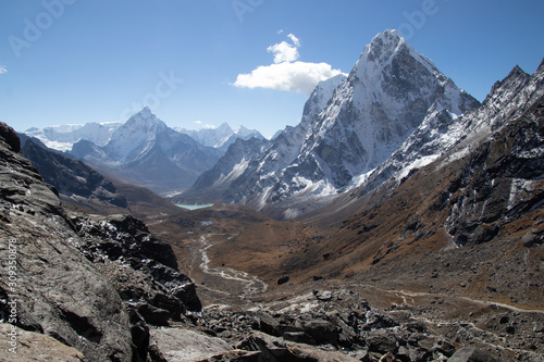 Scenic view of Himalaya range at Chola pass during Everest base camp trekking in nepal