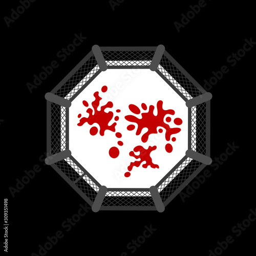 Octagon arena for mixed martian arts is full of blood and bloody stains - injury, wound and killing during fight and combat. Brutal, violent and dangerous sport. Vector illustration.