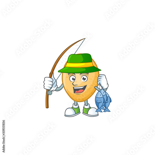 Cheerful face Fishing potato mascot design style