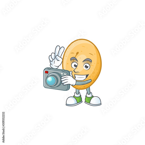 Smart Photographer potato cartoon mascot with a camera