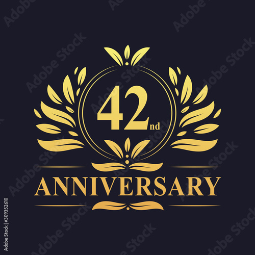 42nd Anniversary logo, luxurious golden color 42 years Anniversary logo design celebration.