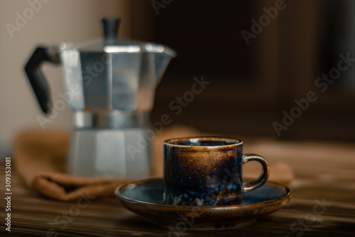 Classic blue color cup of espresso 