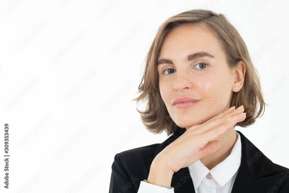 Portrait of confident business woman on white isolated background. Portrait of confident business woman on white isolated background.