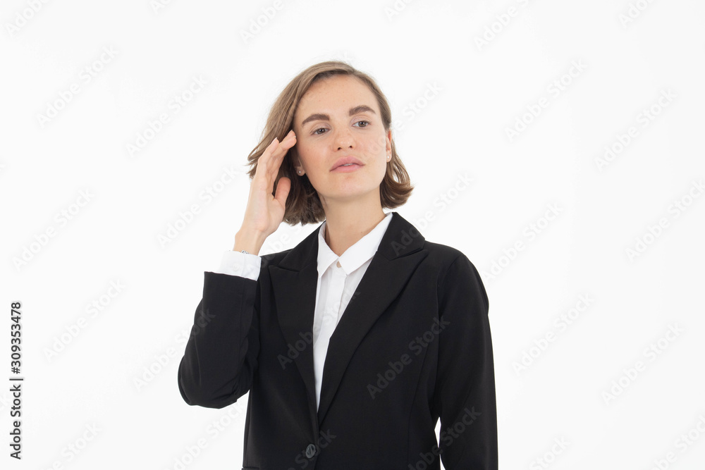 Portrait of young business woman on white isolated background. Portrait of young business woman on white isolated background.