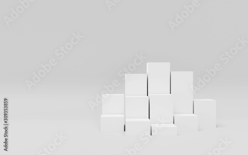 abstact white modern architecture background with white cubes 3d illustration render