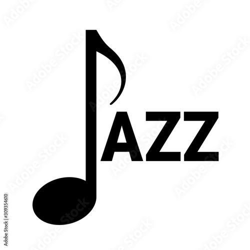 Jazz music - text with note. Vector illustration isolated on white