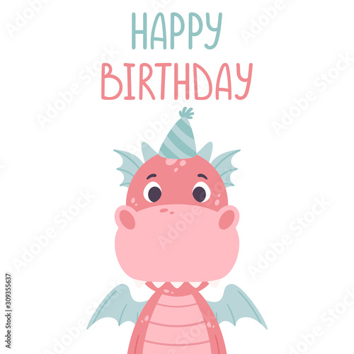 Happy birthday greeting card with dragon.