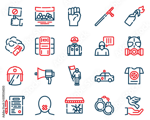 Protests items color linear icons set