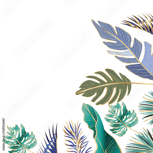 Isolated tropical green and blue leaves vector design