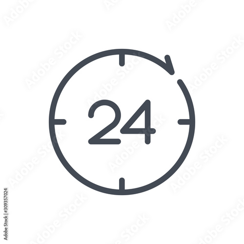 24 hours support service line icon. Refresh clock and watch with 24 vector outline sign.