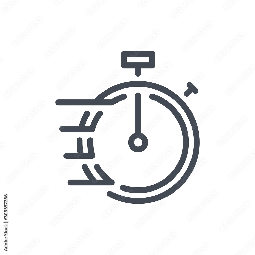 Fast time stopwatch line icon. Speed timer vector outline sign. Fast time stopwatch line icon. Speed timer vector outline sign.