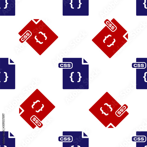 Blue and red CSS file document. Download css button icon isolated seamless pattern on white background. CSS file symbol. Vector Illustration