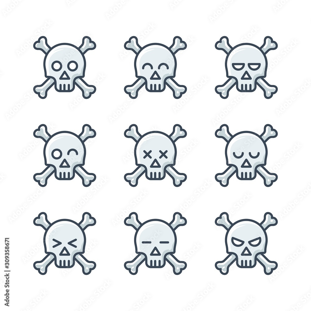 Minimalist Skulls icons set vector Minimalist Skulls icons set vector
