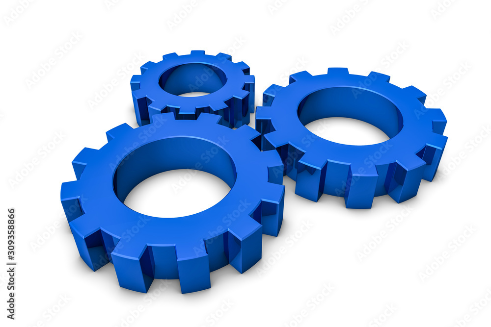 Gears - Blue Metallic 3D Illustration - Isolated On White Background Gears - Blue Metallic 3D Illustration - Isolated On White Background