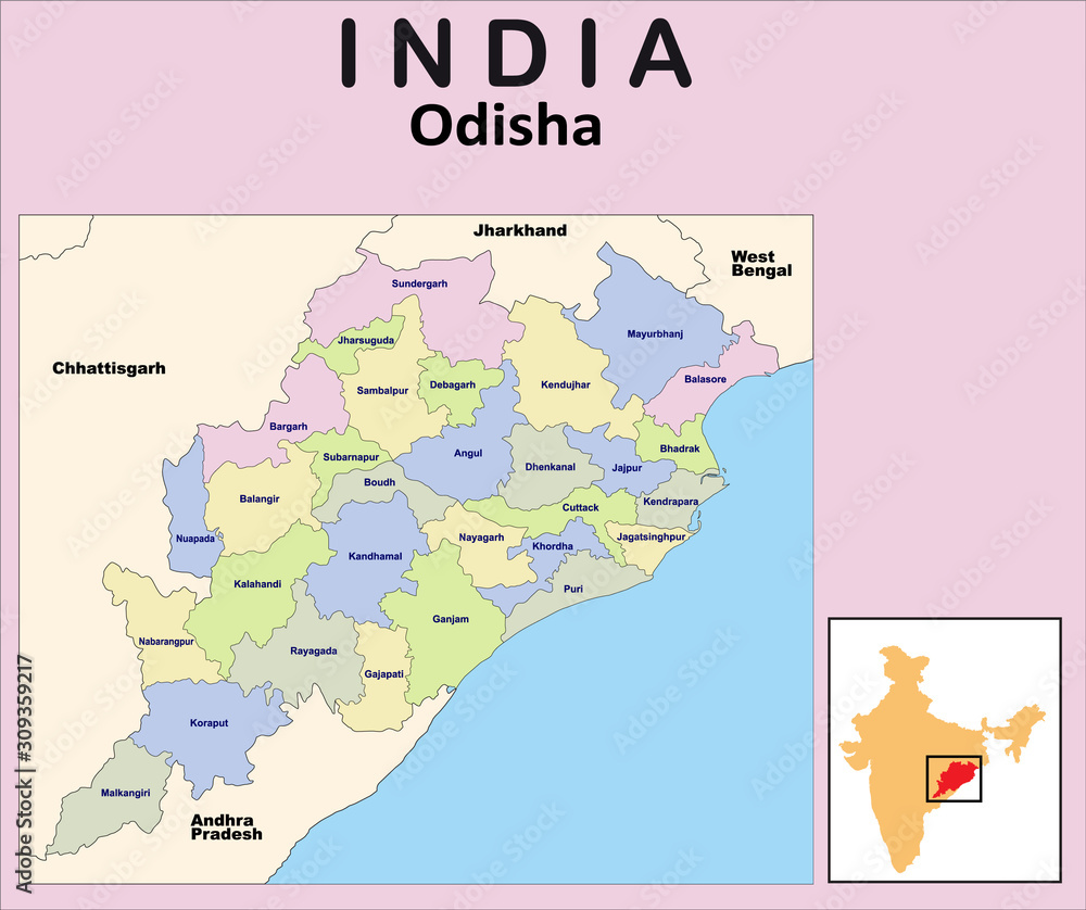 vector illustration of Orissa map with border