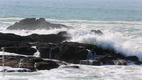 Slow motion footage of powerful waves in North of France in Brittany close to Point du Talud.