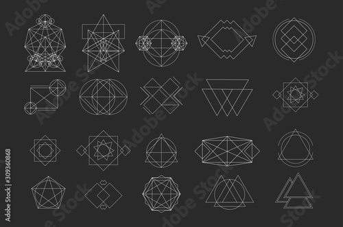Geometric signs on a black background.