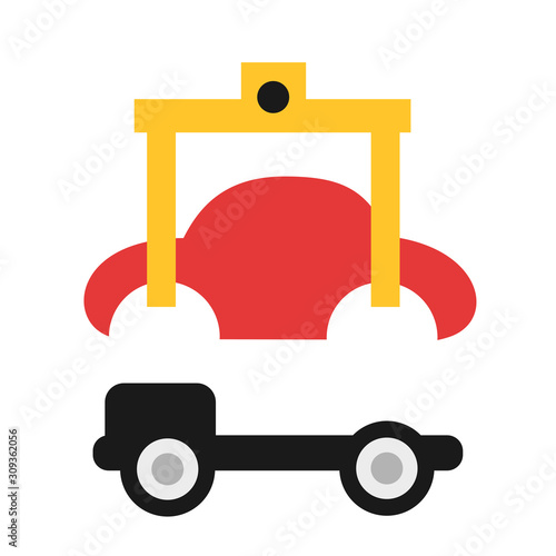 Carmaking, car and automotive industry - making and assembling vehicle in factory. Vector illustration
