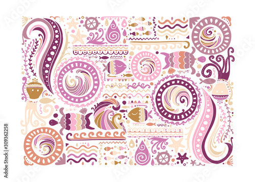 Polynesian style marine background, tribal ornament for your design
