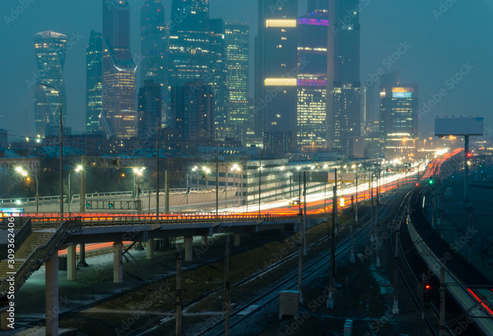Fototapeta premium Night highway in Moscow