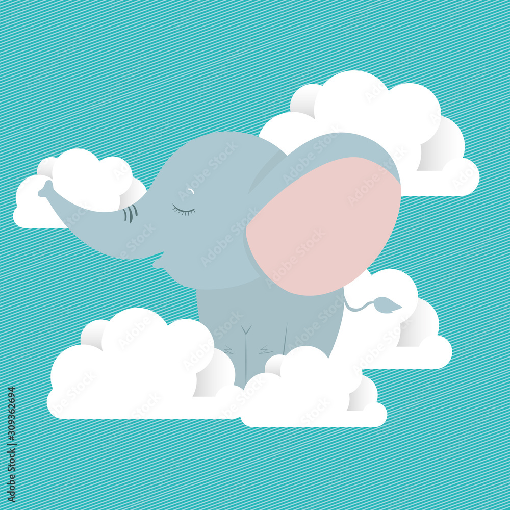 Cute elephant cartoon and clouds vector design Cute elephant cartoon and clouds vector design