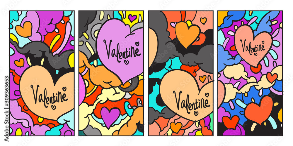 Vector doodle illustration valentine greeting card for social media story background