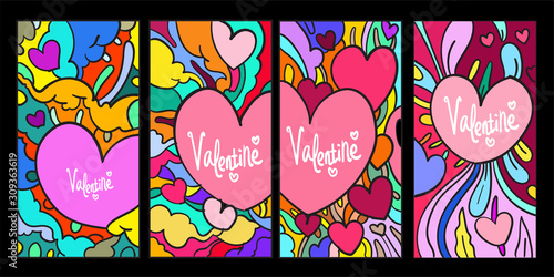 Vector doodle illustration valentine greeting card for social media story background