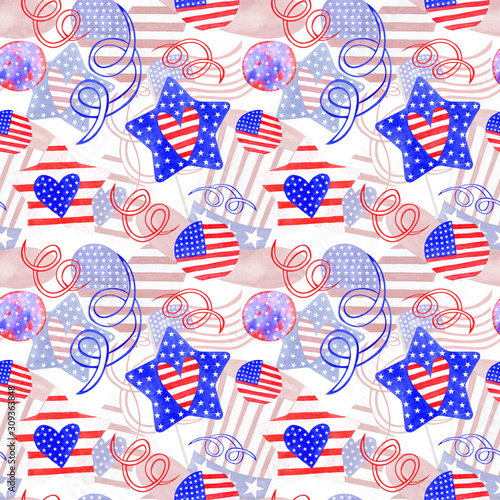 watercolor seamless pattern of American symbolism