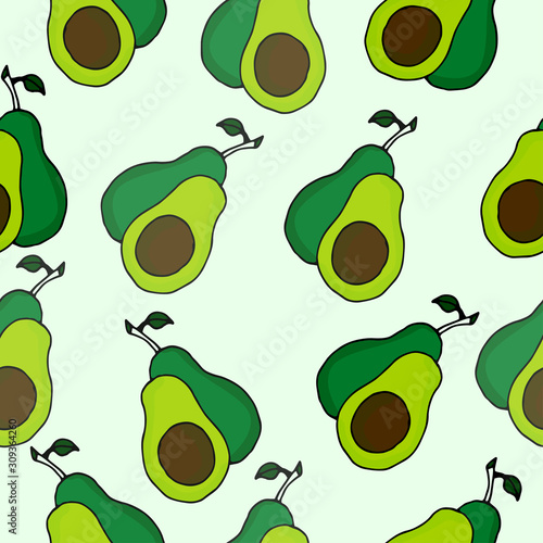 Cute seamless pattern.Avocado, half an avocado on a beautiful background. Vegetarian. Elements for your design.