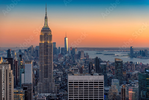 New York City skyline at sunset	 photo