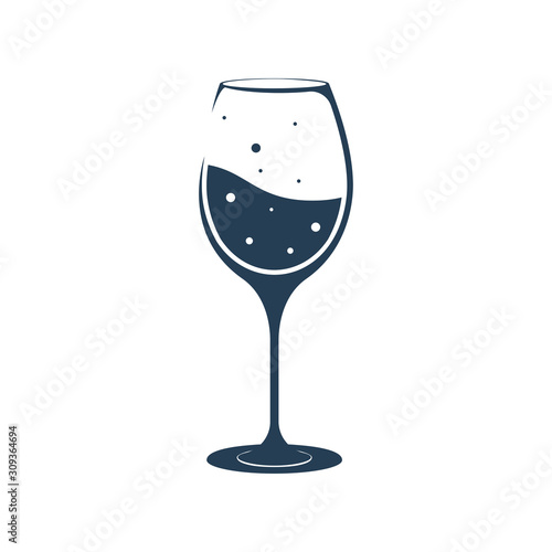 Wineglass black icon. Wine glass glyph silhouette. The symbol of alcoholic drinks. Vector illustration flat design. Isolated on white background. Bar sign.