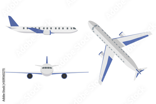 Flat airplane. Aircraft flight travel