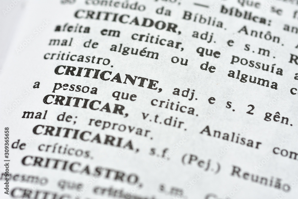 A palavra Criticante impressa num dicionário A palavra Criticante impressa num dicionário